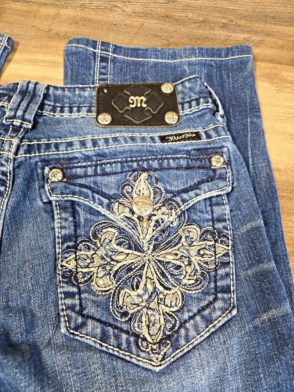 Miss Me JP5335B5 Womens 30 Bootcut Jeans Y2K Rhinestone Embroidered Flap Pocket